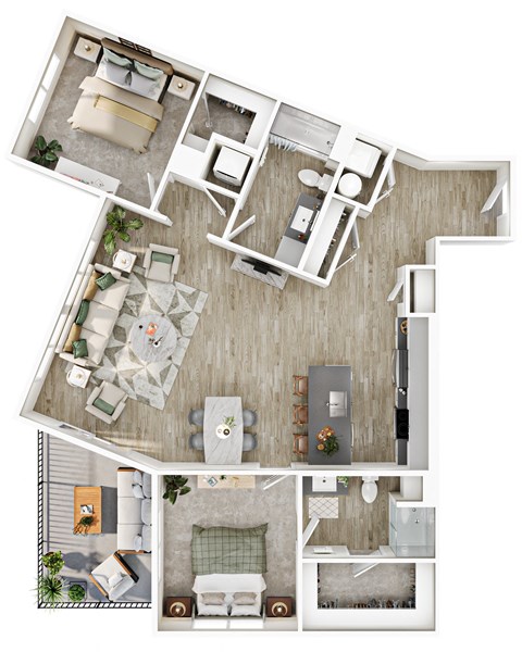 Floor plan for 2 beds, 2 baths, 1271 sqft